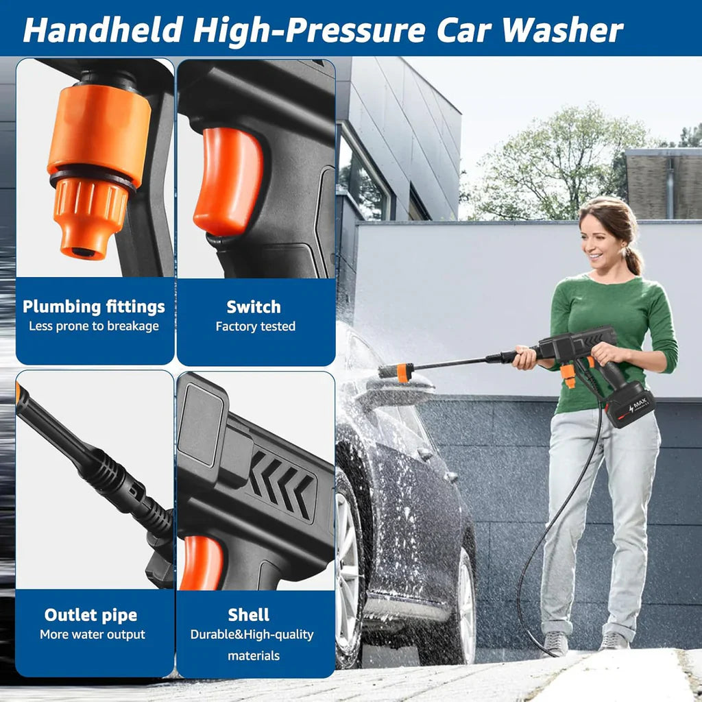 High Pressure Water CLEANING GUN, Portable Cordless Pressure Water Gun, Car Washer Cleaner with Adjustable 6 Modes Nozzle